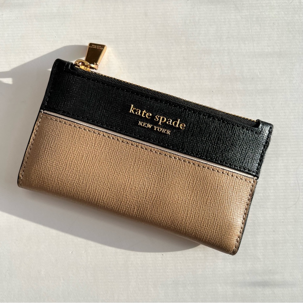 Kate Spade Black and Tan Morgan Color Block Bifold Wallet